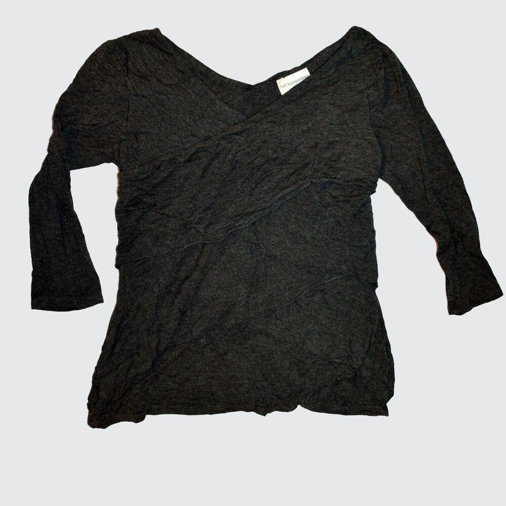 Soft Surroundings Small Women's gray 3/4 Sleeve tiered ruffle shirt